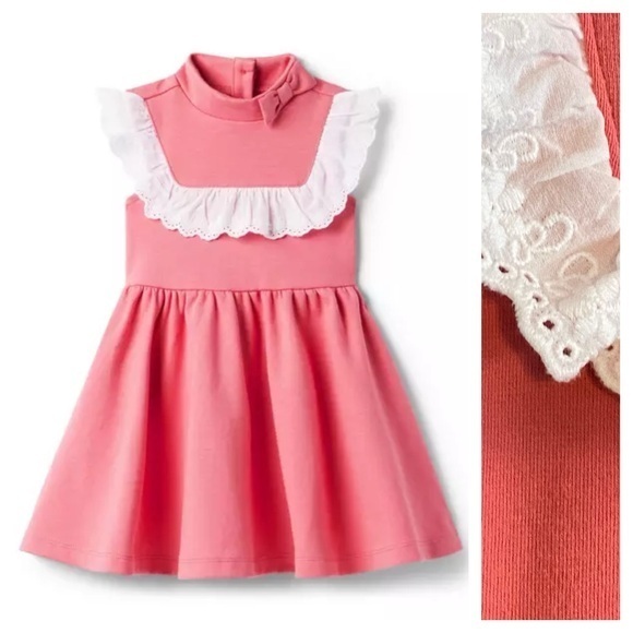 Janie and Jack Other - Janie and Jack Pink White Eyelet Ruffle Ponte Dress 4t
